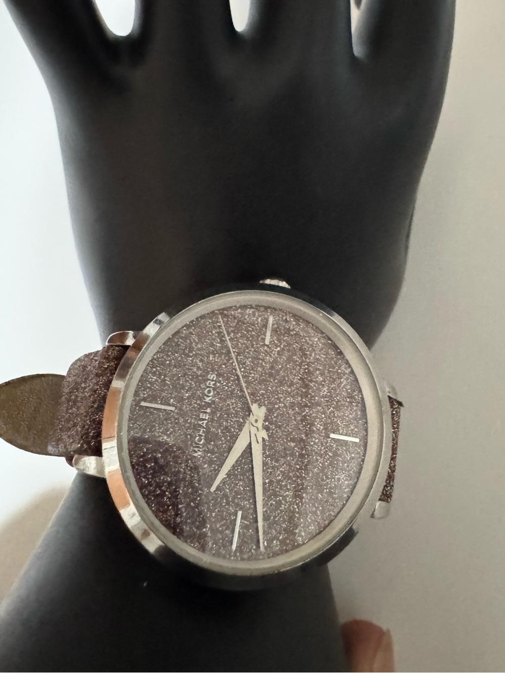 Michael Kors Men’s Silver Case Brown Glitter Dial Leather Watch
